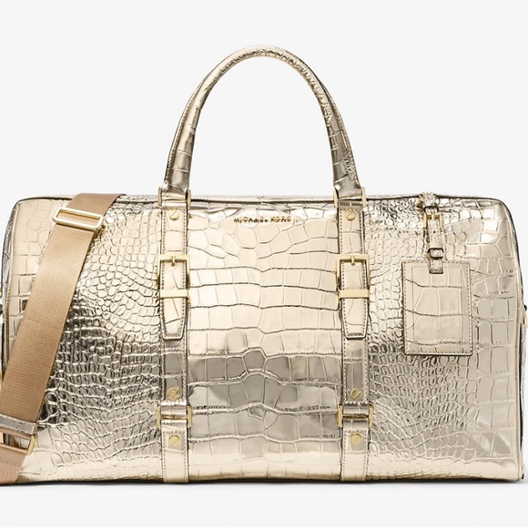 Michael Kors Gold Crocodile Embossed Bedford Duffel Bag - Picture 1 of 4